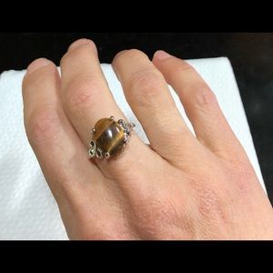 New Tiger’s Eye Silver Tone Ring S7.5
